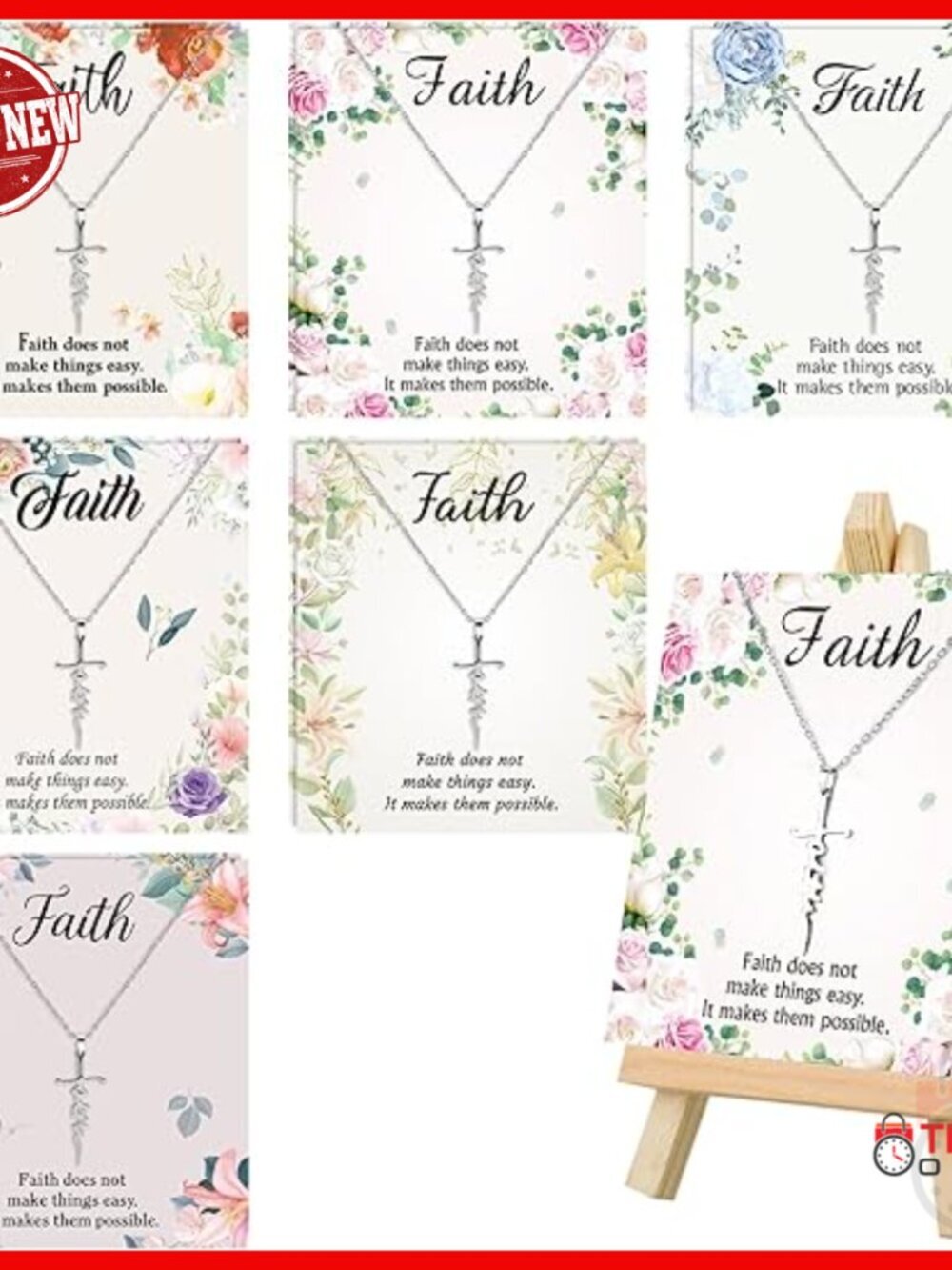 Stainless Steel Cross Necklace with Bible Verse Cards, 18 Inch Chain